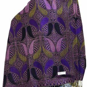 Purple and Black Paisley Pashmina Winter Scarves for Women Warm Cozy Shawls Wrap